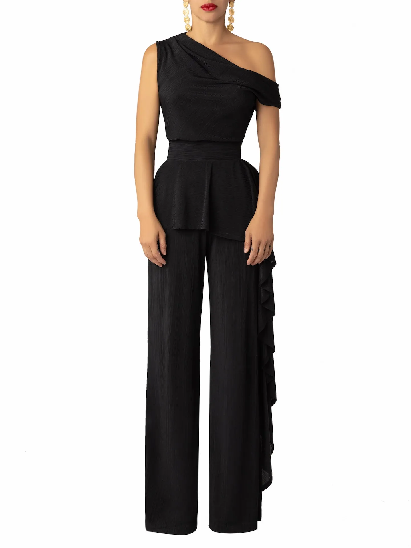 “Agate” Black Off-Shoulder Jumpsuit
