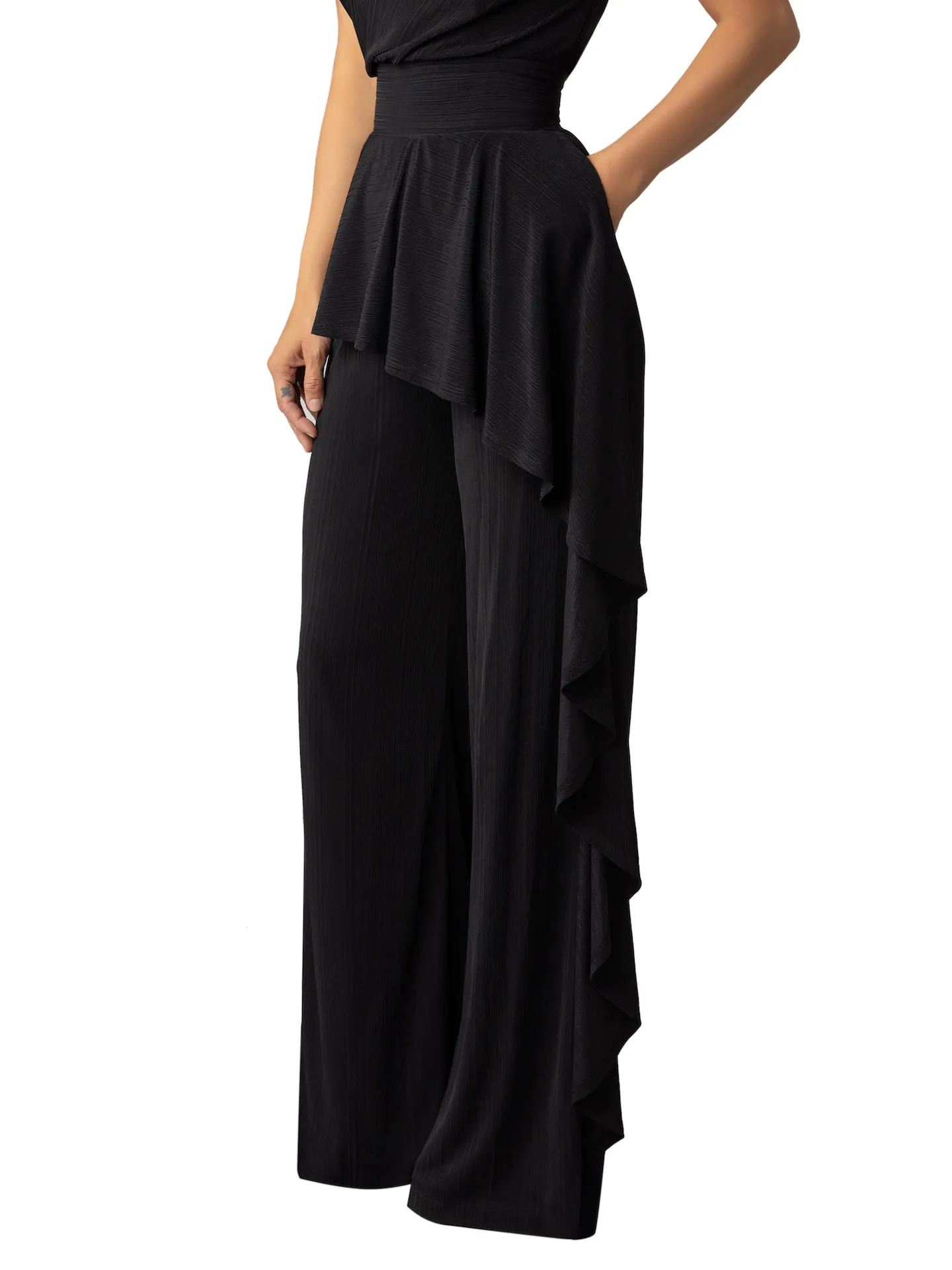 “Agate” Black Off-Shoulder Jumpsuit