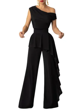 “Agate” Black Off-Shoulder Jumpsuit
