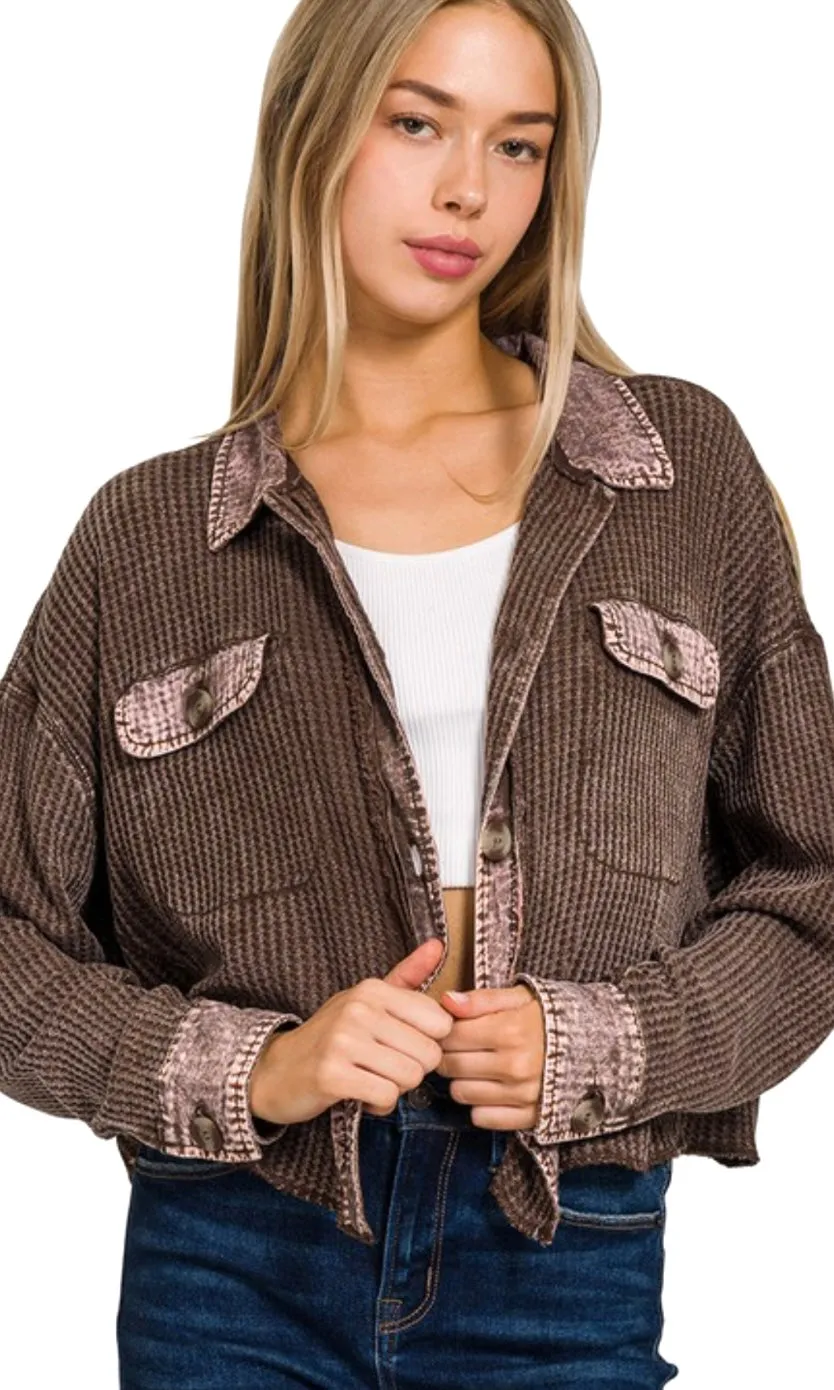 Avere Black Washed Thermal Cropped Jacket