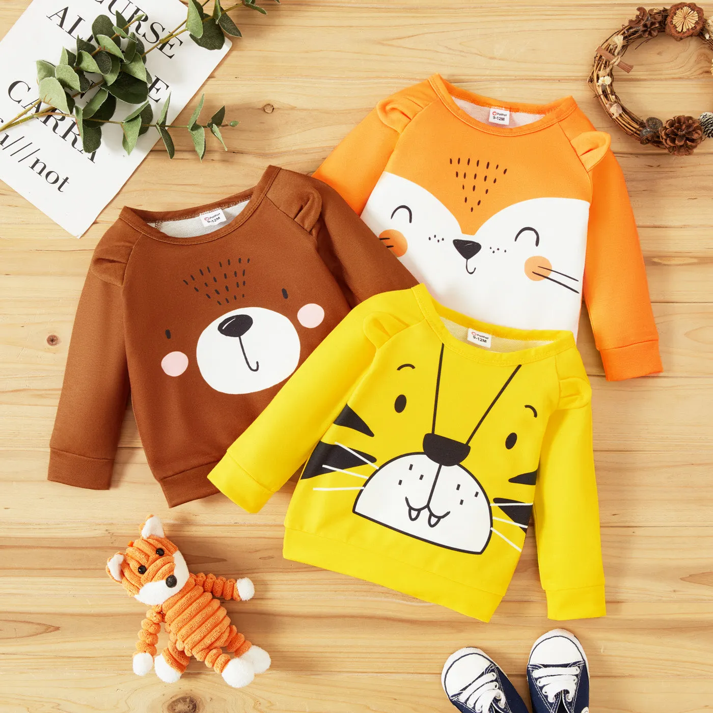 Baby Boy/Girl Cartoon Animal Print 3D Ears Long-sleeve Pullover