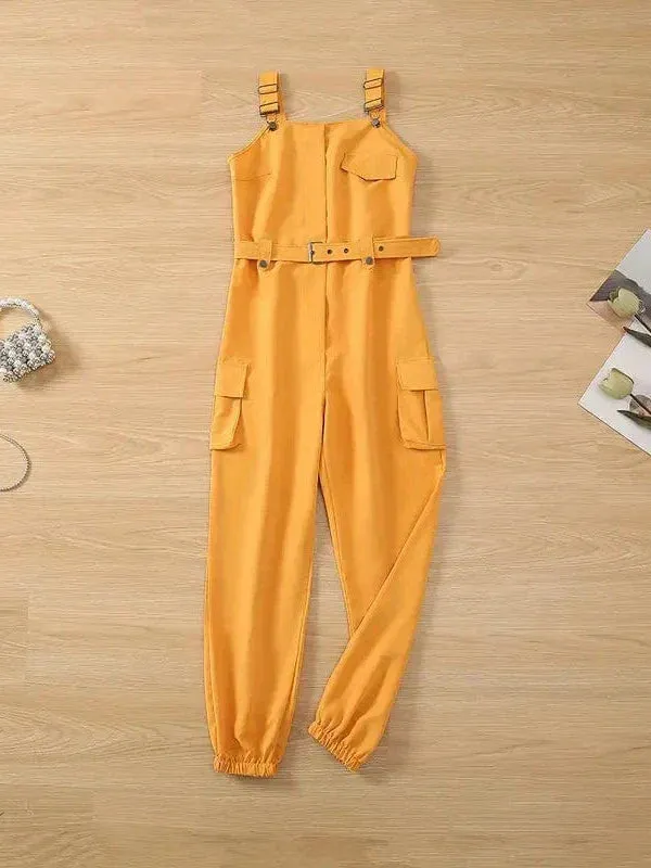 Belted Overall Jumpsuit with Flap Pockets for Women, Stylish Casual One-Piece Outfit for Spring & Summer