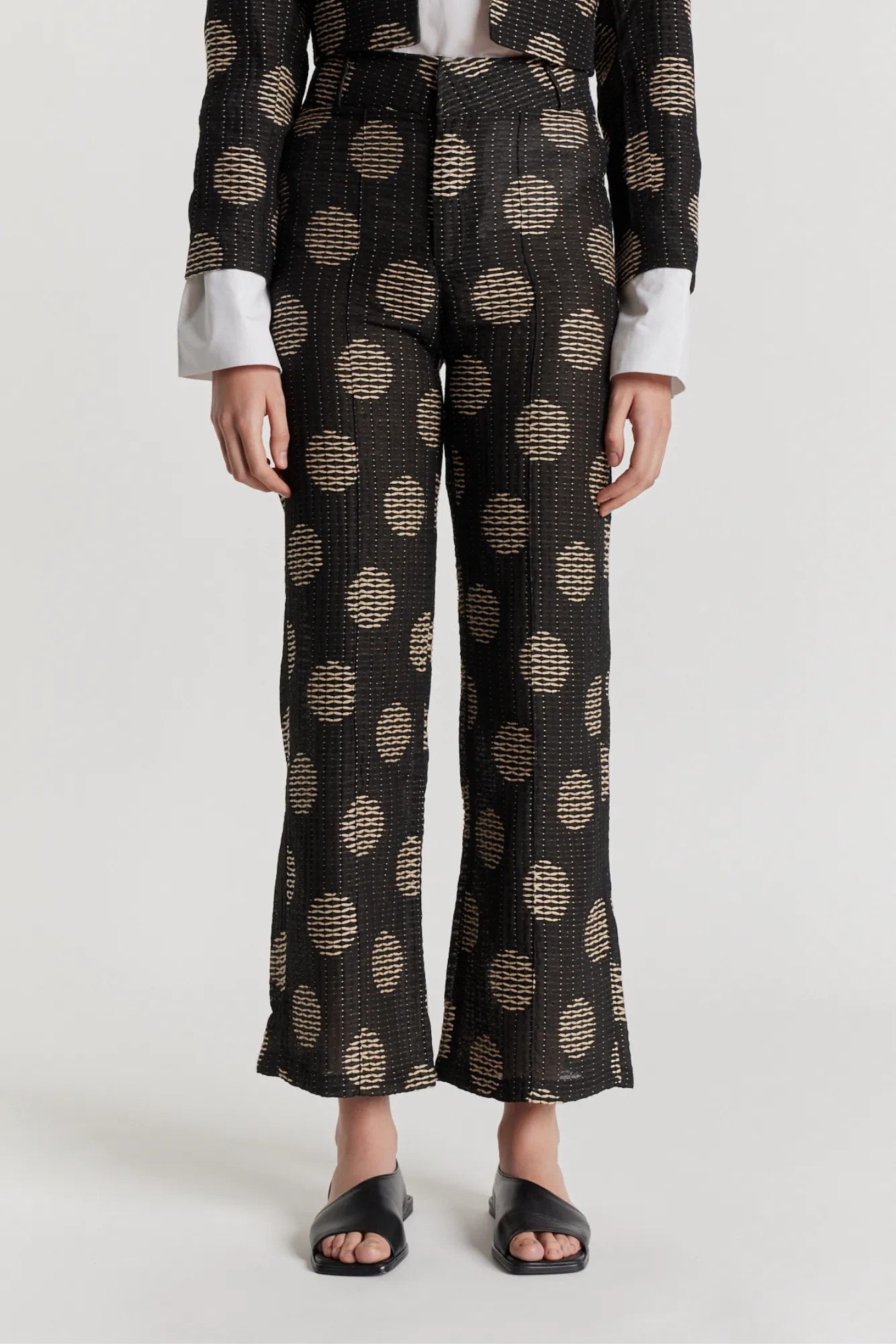 BLACK & WHITE Textured Flared Pants