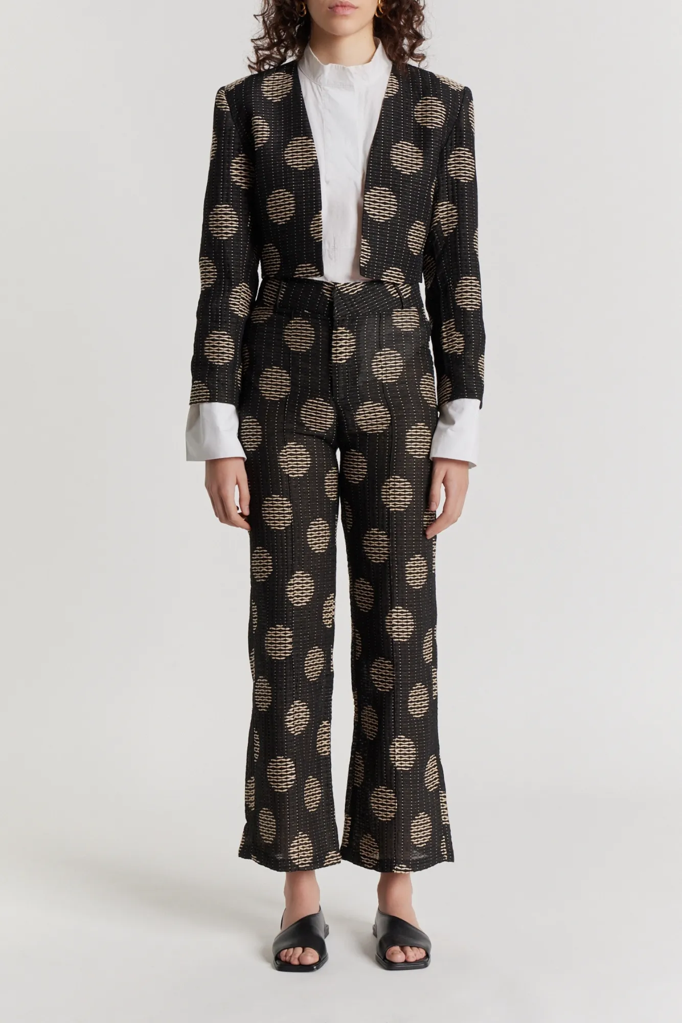 BLACK & WHITE Textured Flared Pants