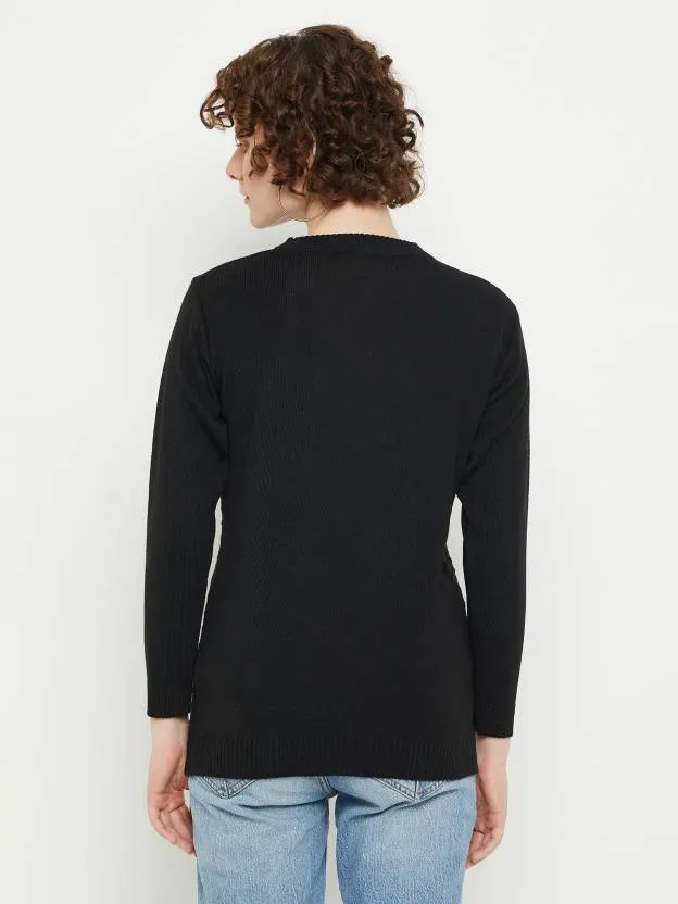 Black round neck Geometric print sweater
