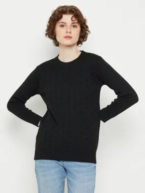 Black round neck Geometric print sweater