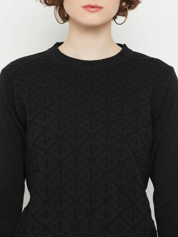 Black round neck Geometric print sweater