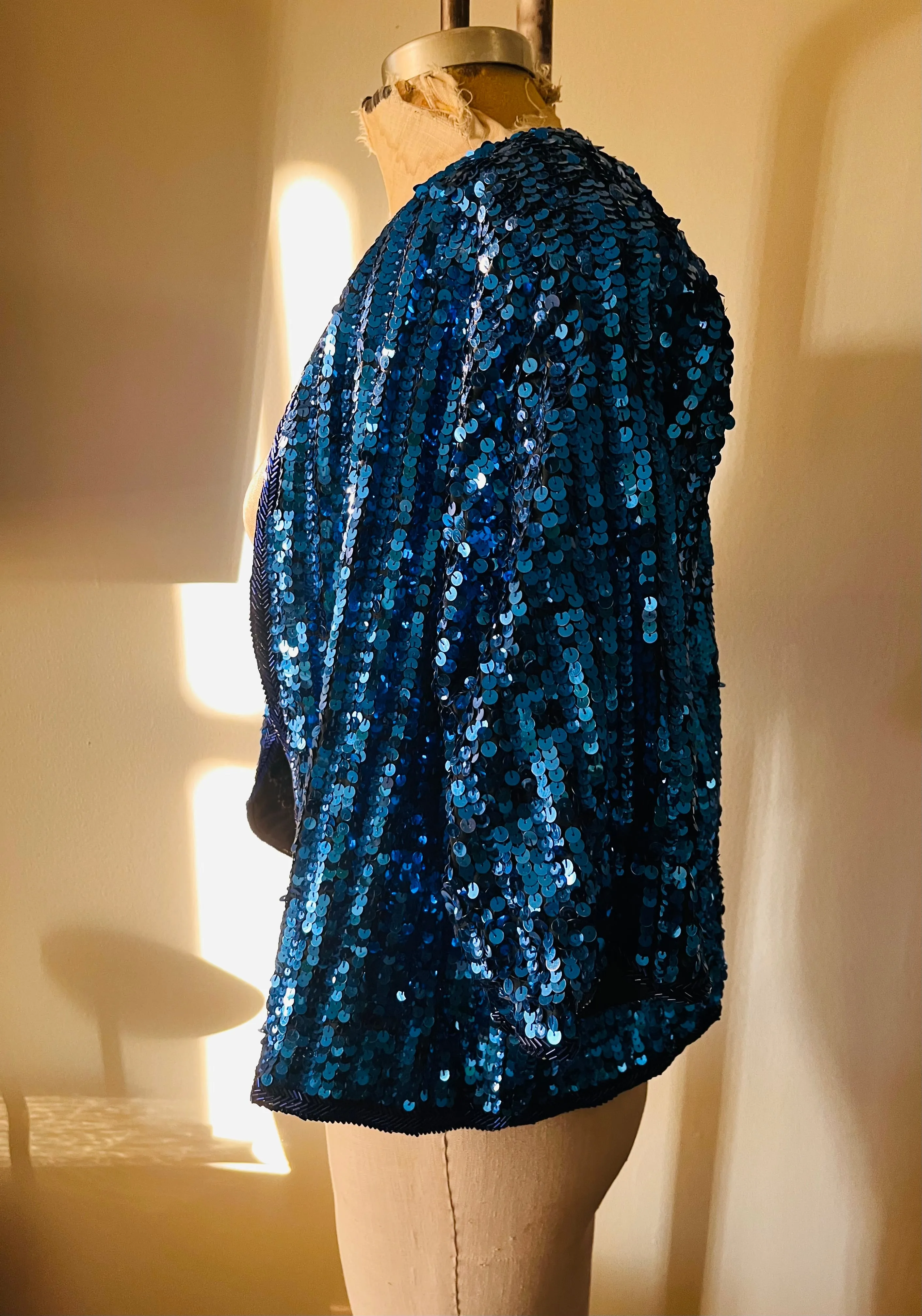 Carribean Blue Sequin Beaded Cropped Bolero Jacket