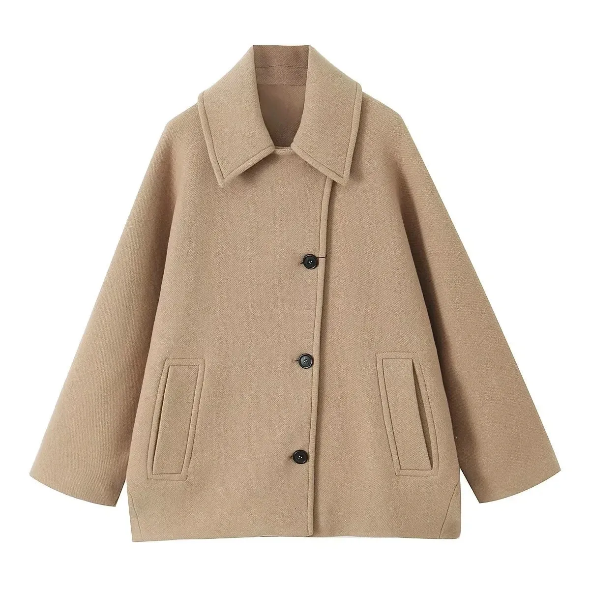 Chic loose fit oversized sleeves peacoat