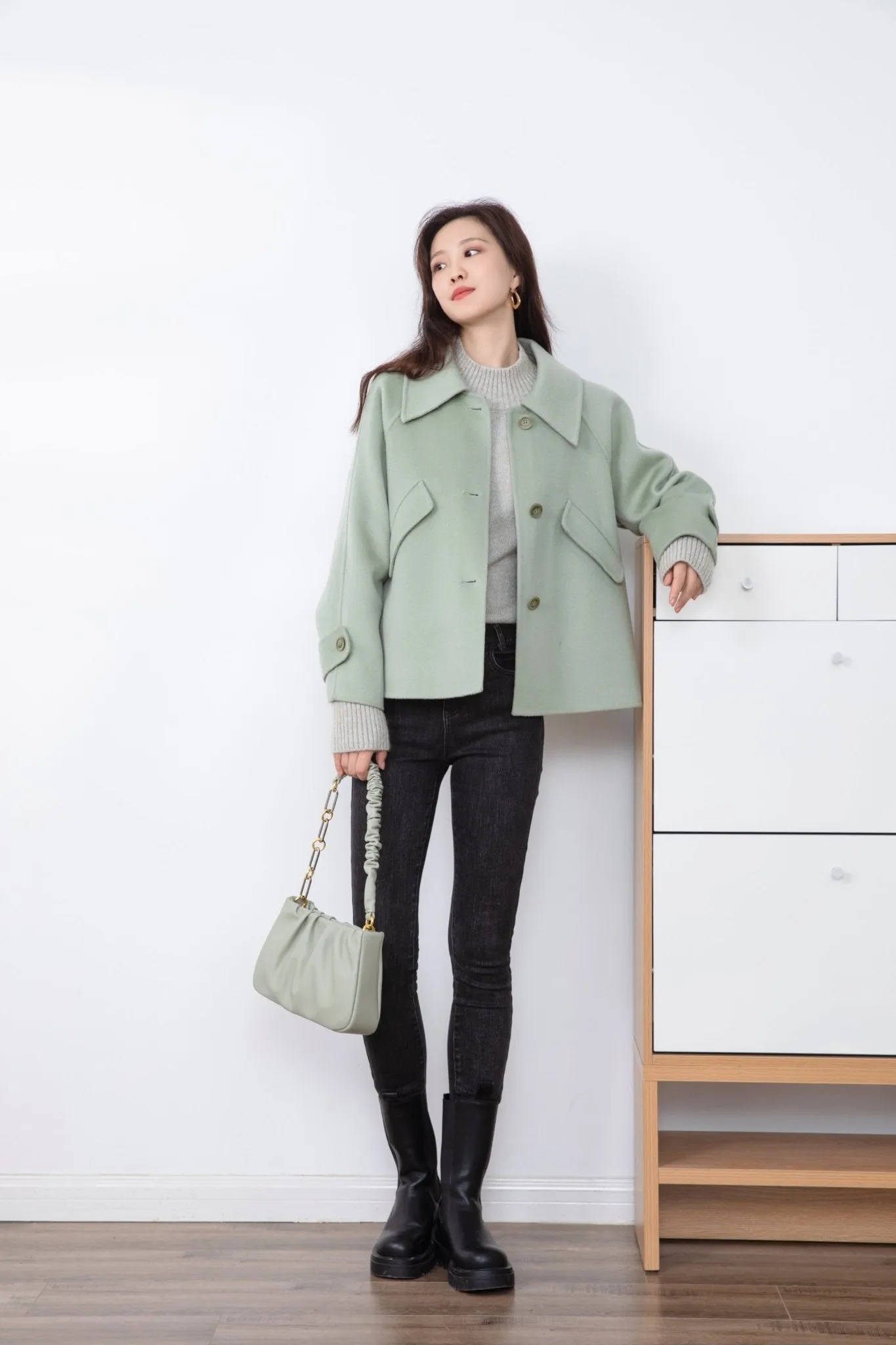 Citron Green Double Woolen Coat