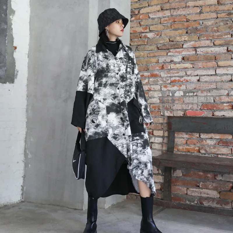 Cloudy Night Sky Trench Coat