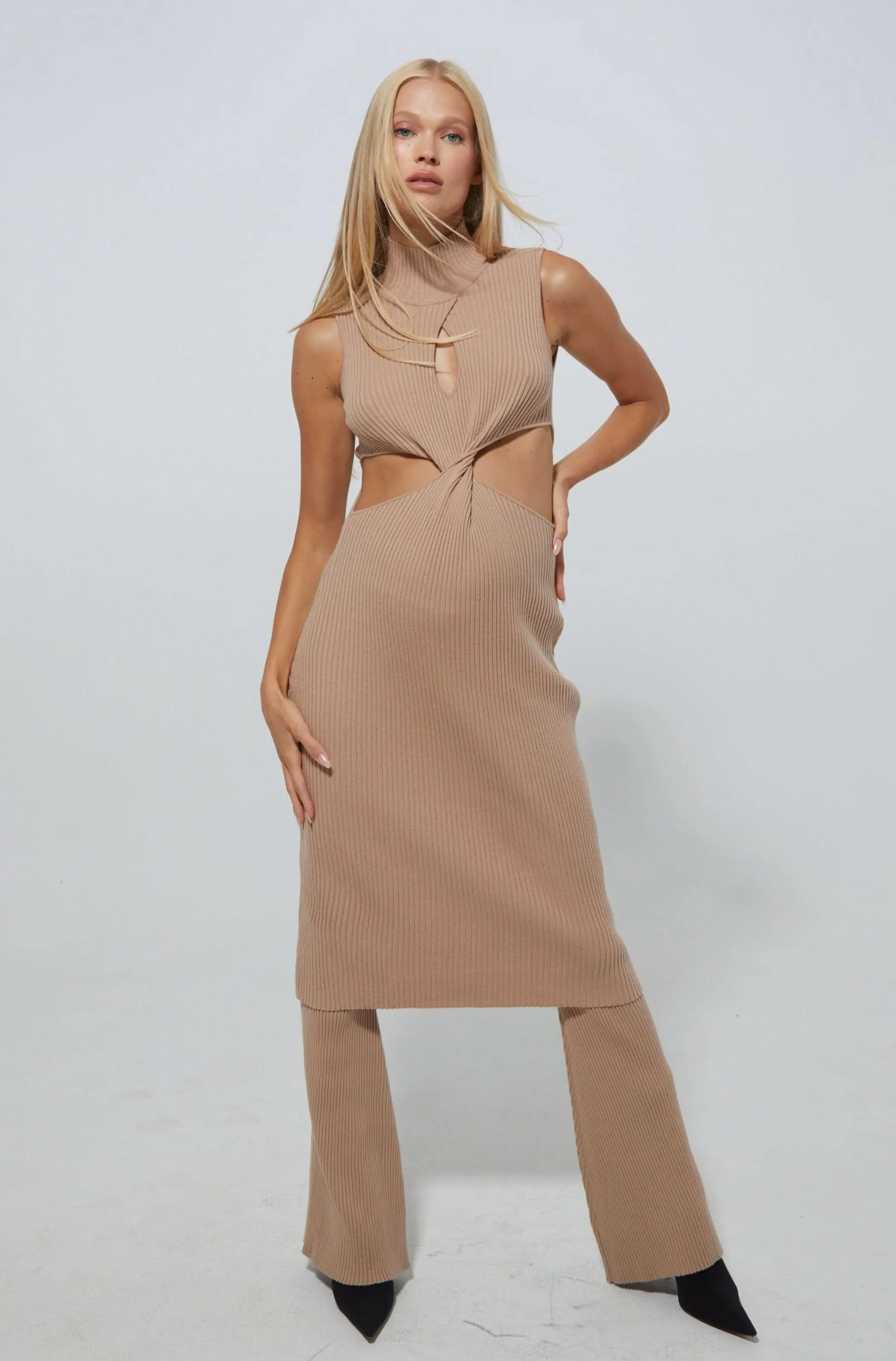 Cozy Knit Turtleneck Midi Dress