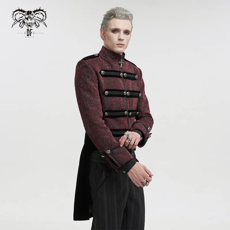 CT19902 Gothic dark pattern four-breasted black and red coat