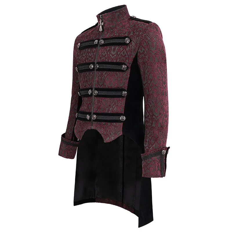 CT19902 Gothic dark pattern four-breasted black and red coat