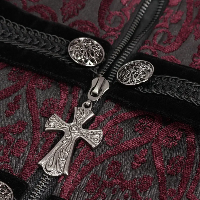 CT19902 Gothic dark pattern four-breasted black and red coat