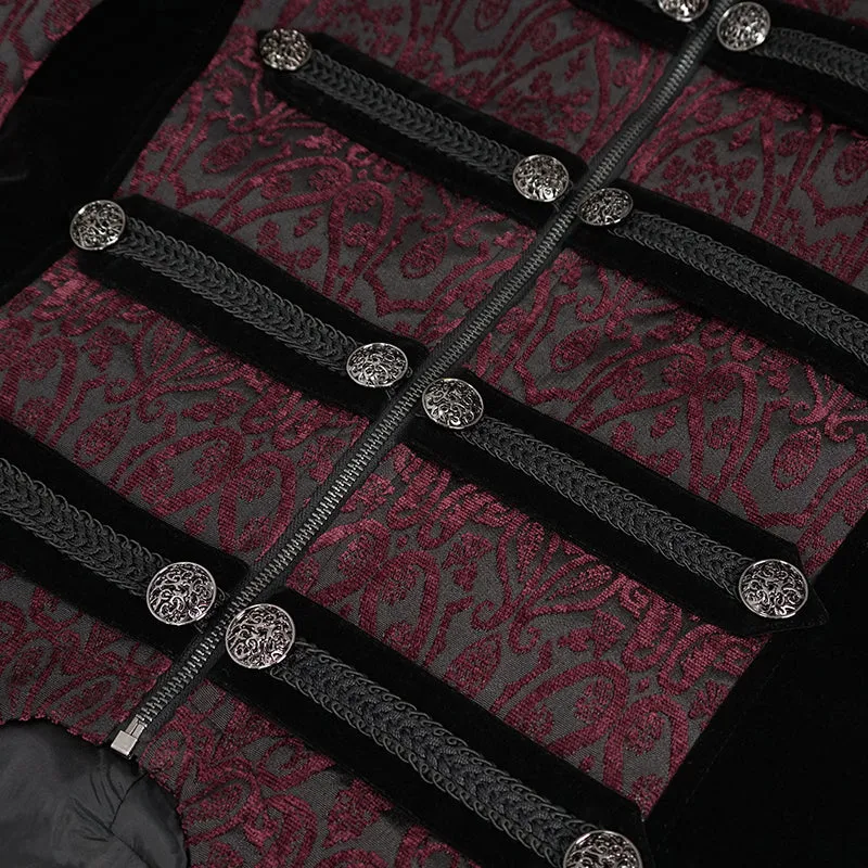 CT19902 Gothic dark pattern four-breasted black and red coat