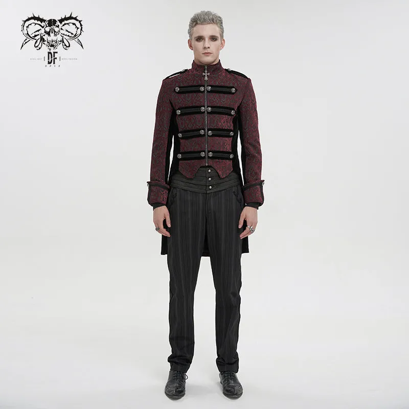 CT19902 Gothic dark pattern four-breasted black and red coat