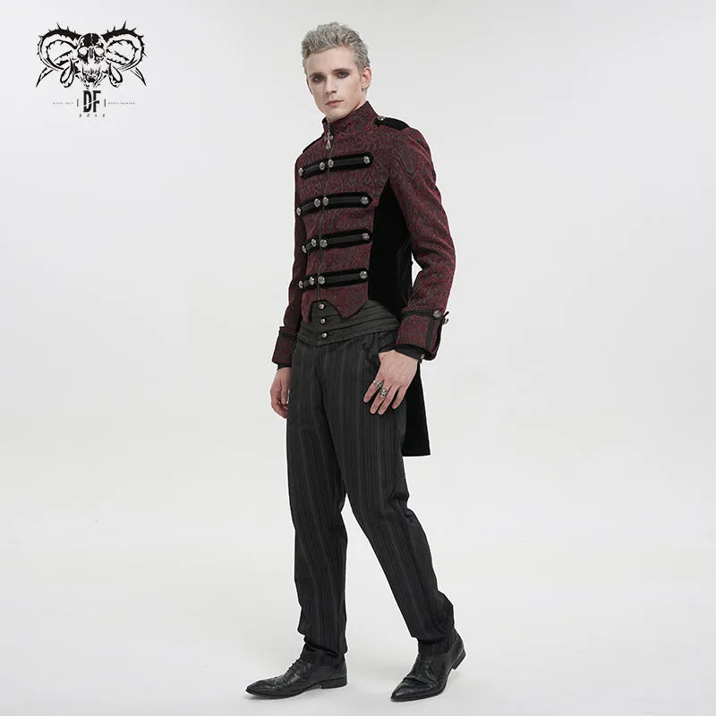 CT19902 Gothic dark pattern four-breasted black and red coat