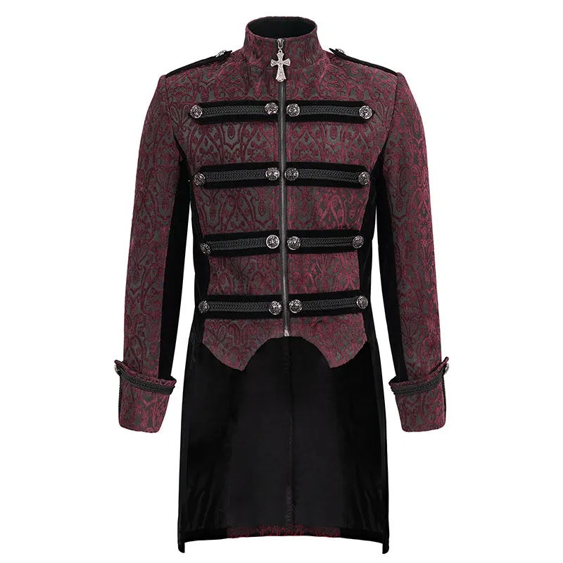 CT19902 Gothic dark pattern four-breasted black and red coat