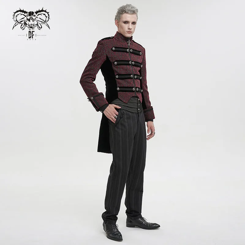 CT19902 Gothic dark pattern four-breasted black and red coat