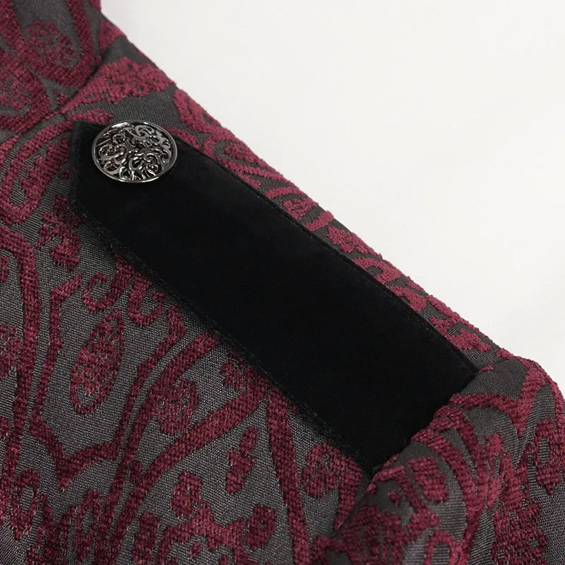 CT19902 Gothic dark pattern four-breasted black and red coat