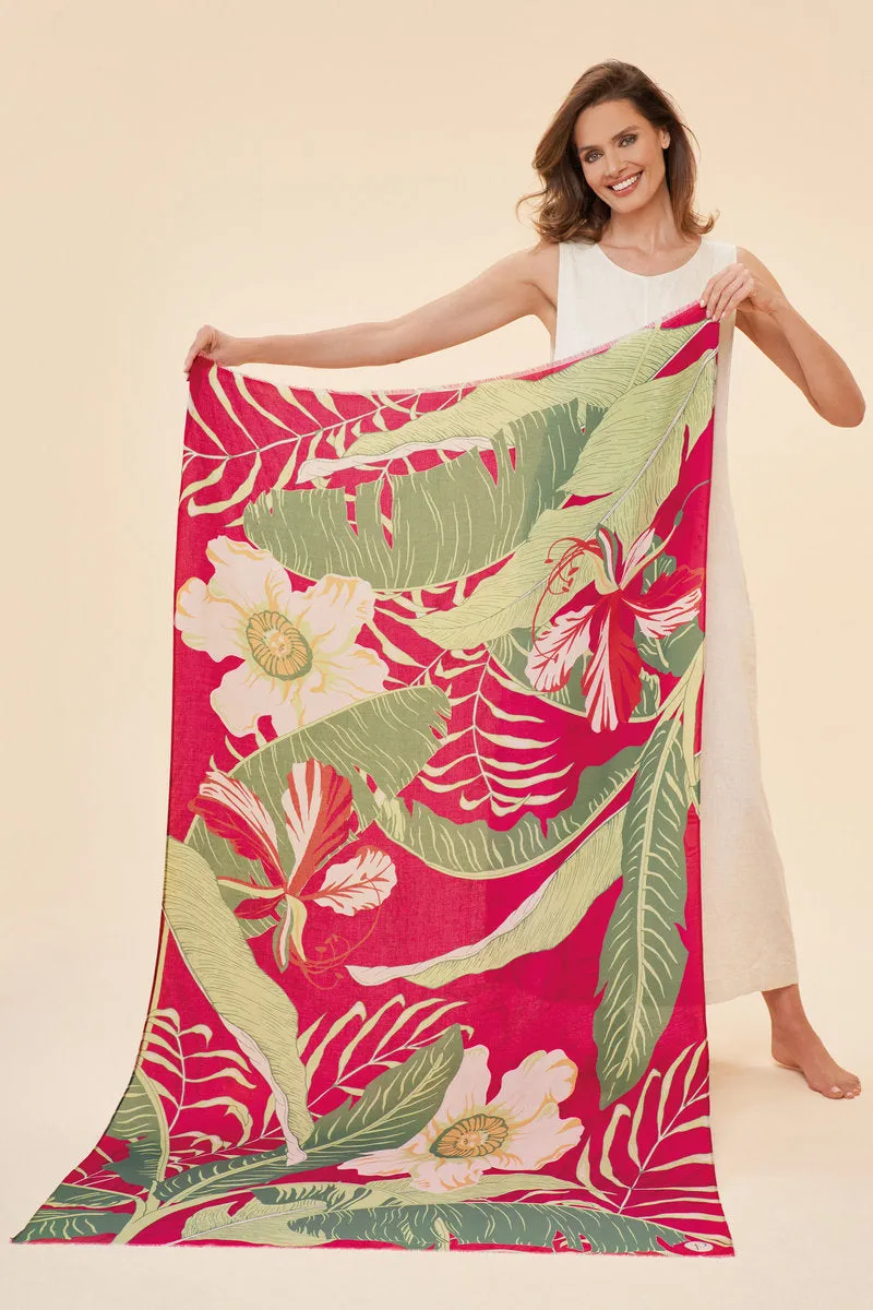 Delicate Tropical Dark Rose Print Scarf