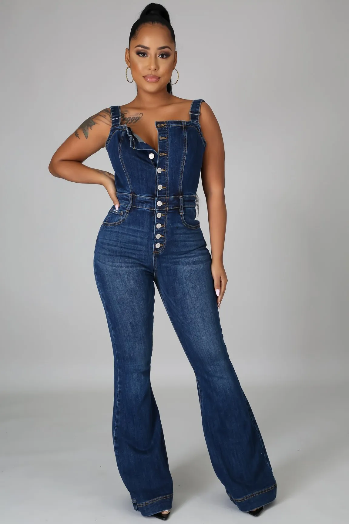 Denim Wide Leg Jumpsuit for Women with Elegant Square Neck and Sleeveless Design