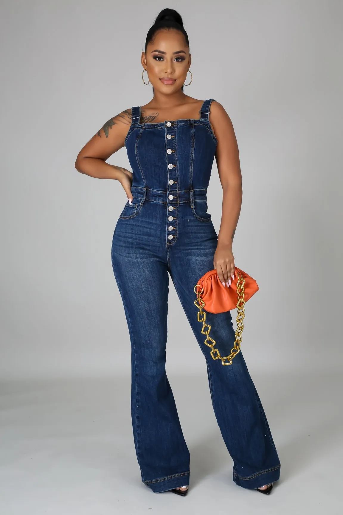 Denim Wide Leg Jumpsuit for Women with Elegant Square Neck and Sleeveless Design