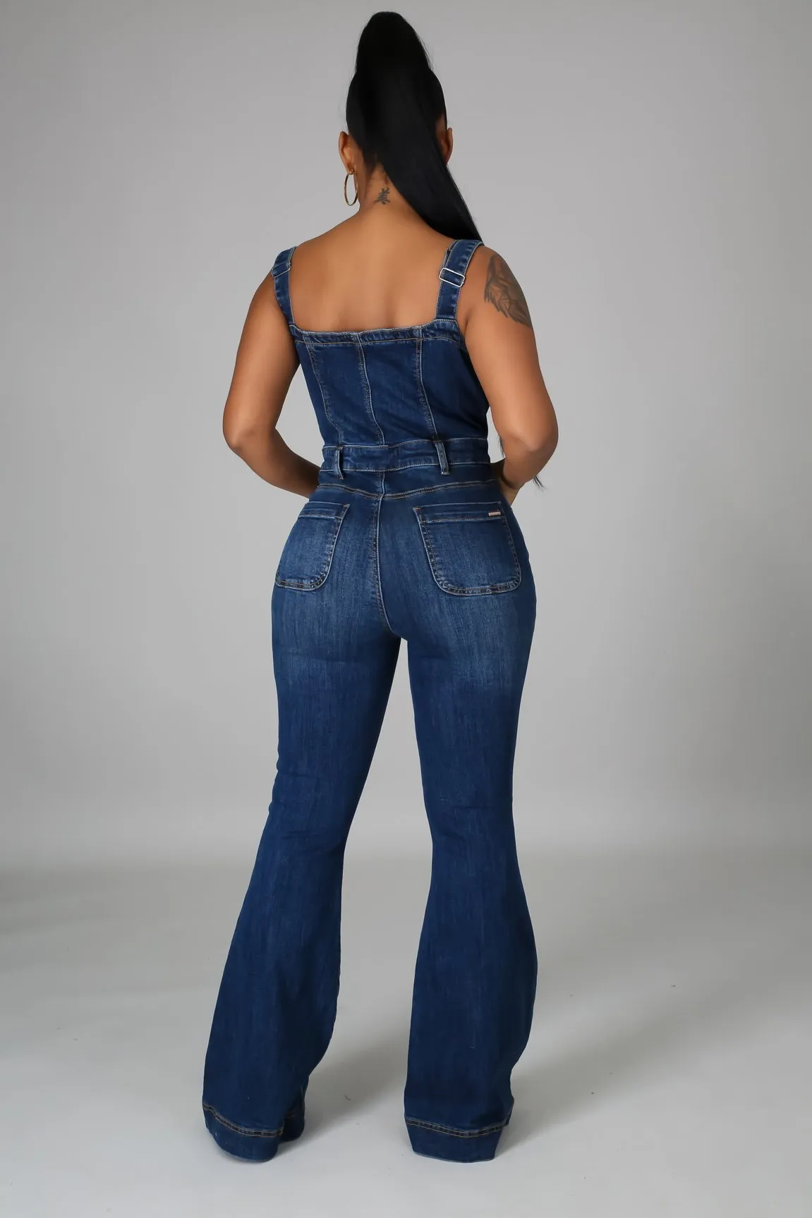 Denim Wide Leg Jumpsuit for Women with Elegant Square Neck and Sleeveless Design