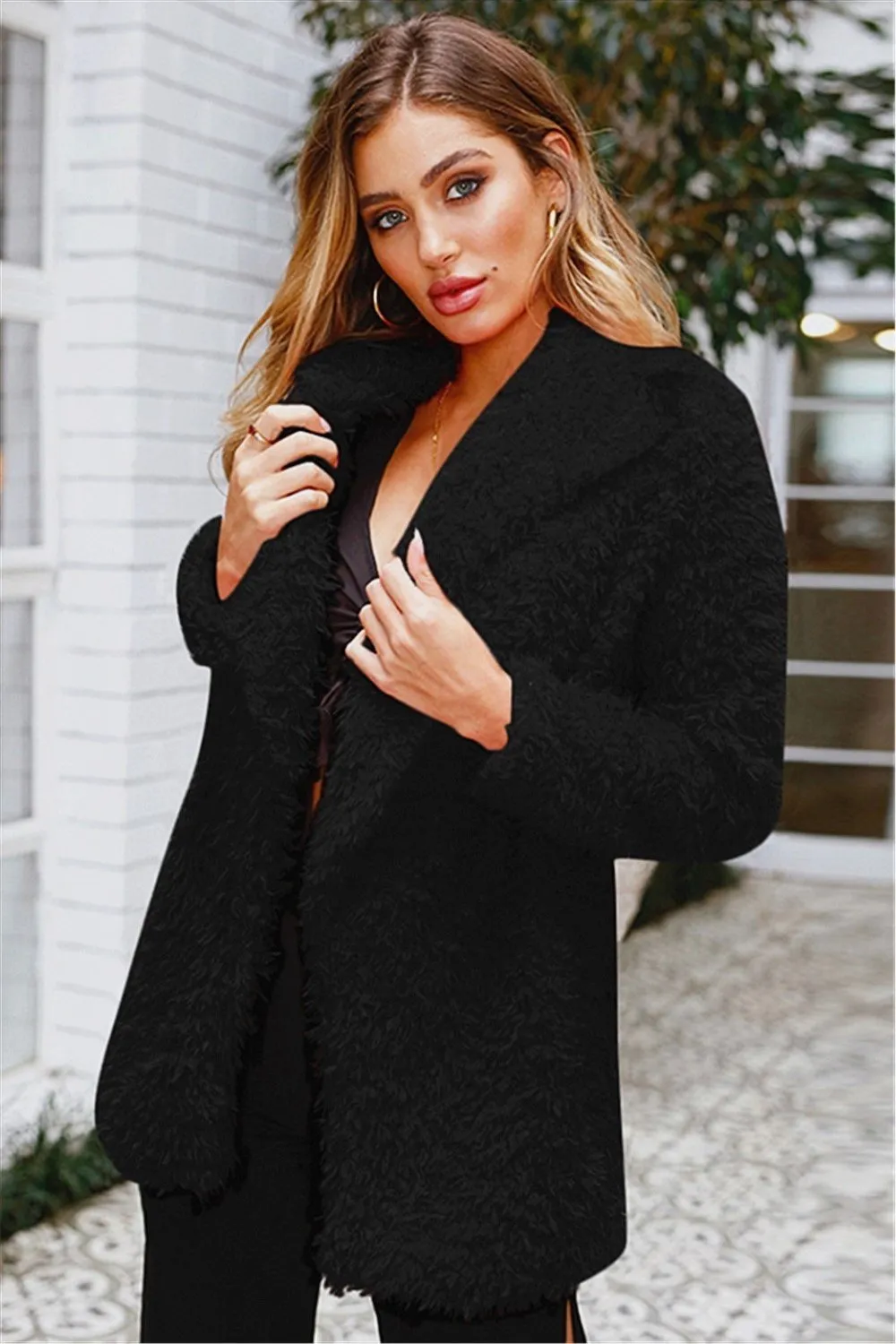 elveswallet Open Front Turtleneck Velour Coat