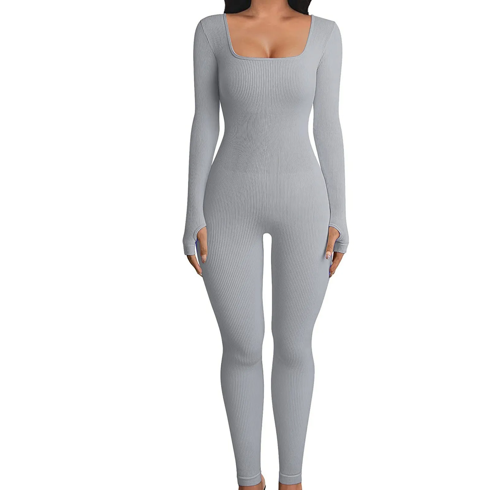 F5030 Women's Jumpsuits Autumn and Winter New Thread Square Collar Hip Raise Slim Fit Sexy Jumpsuit