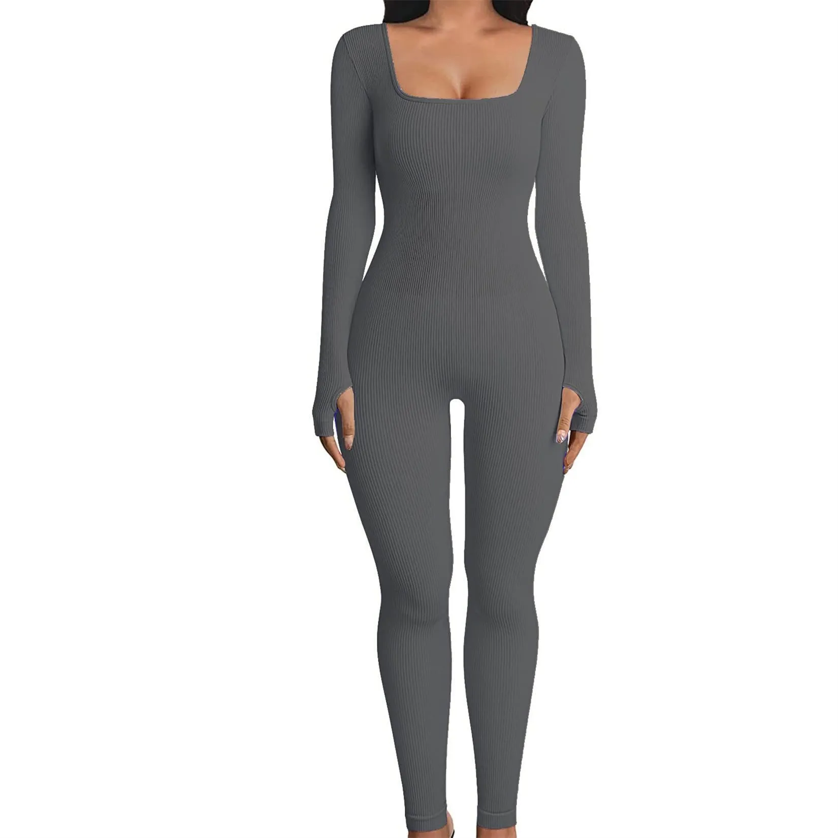 F5030 Women's Jumpsuits Autumn and Winter New Thread Square Collar Hip Raise Slim Fit Sexy Jumpsuit