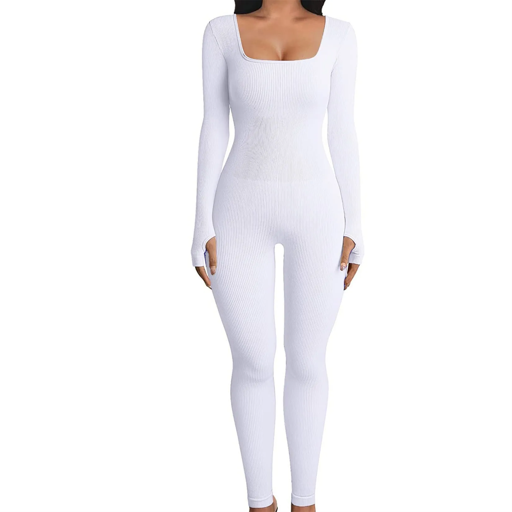 F5030 Women's Jumpsuits Autumn and Winter New Thread Square Collar Hip Raise Slim Fit Sexy Jumpsuit