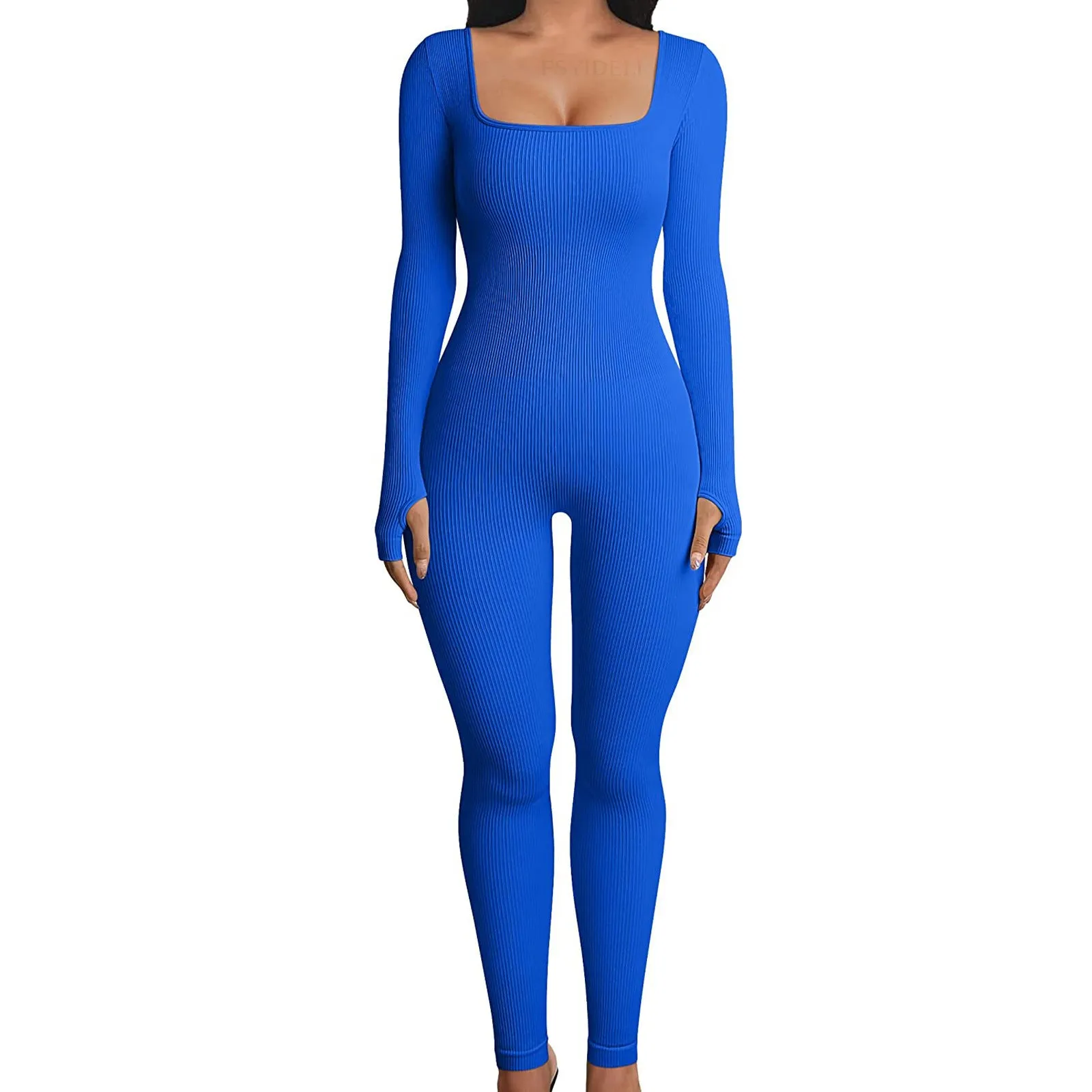 F5030 Women's Jumpsuits Autumn and Winter New Thread Square Collar Hip Raise Slim Fit Sexy Jumpsuit