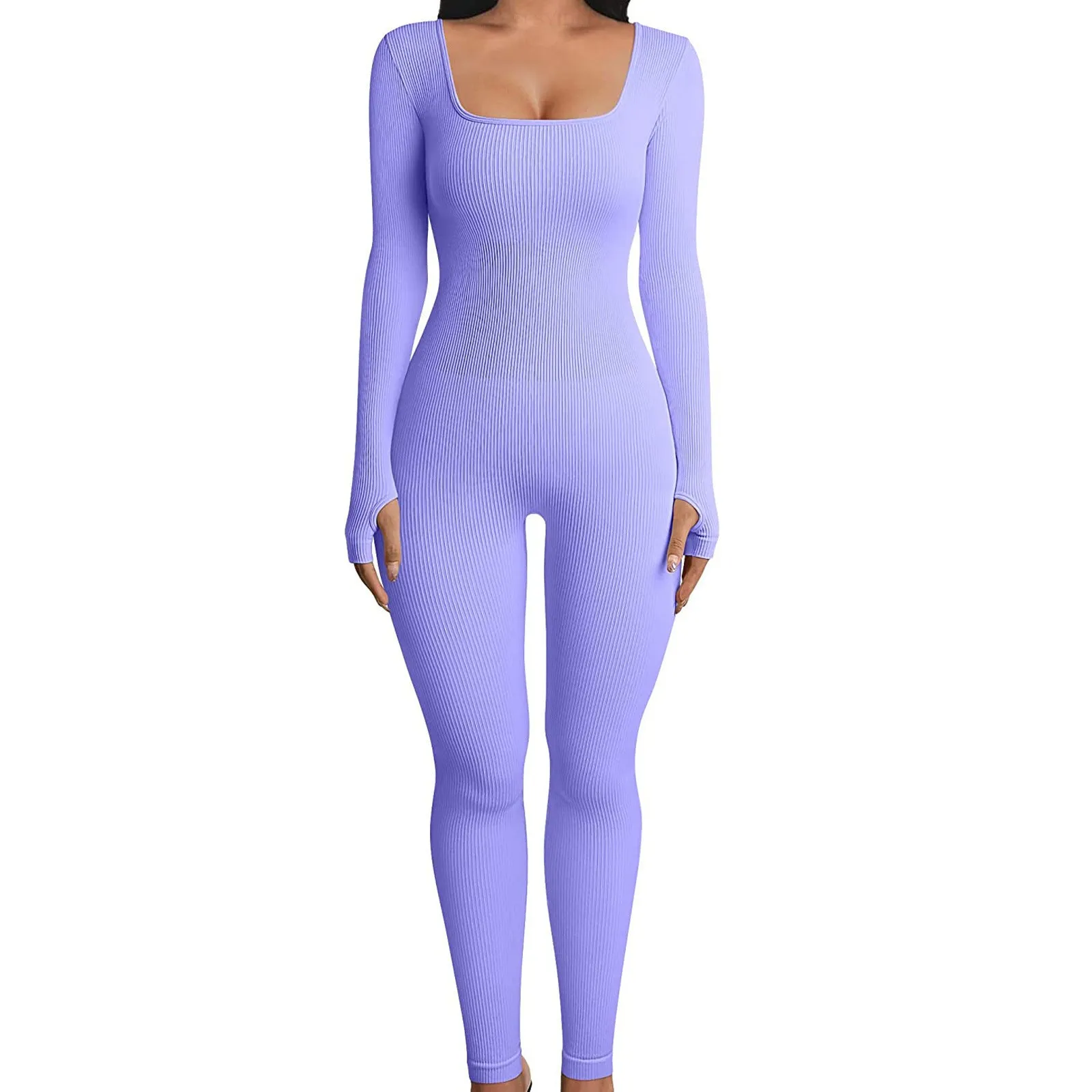 F5030 Women's Jumpsuits Autumn and Winter New Thread Square Collar Hip Raise Slim Fit Sexy Jumpsuit