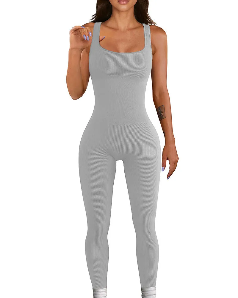 F5030 Women's Jumpsuits Autumn and Winter New Thread Square Collar Hip Raise Slim Fit Sexy Jumpsuit