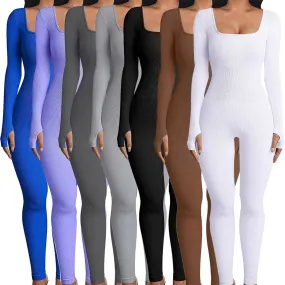 F5030 Women's Jumpsuits Autumn and Winter New Thread Square Collar Hip Raise Slim Fit Sexy Jumpsuit