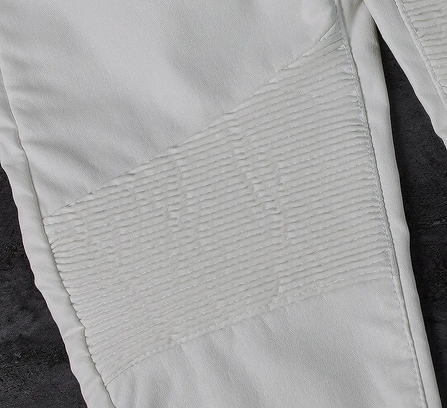 Faux Leather Denim Pants Spliced with Multiple Zippers