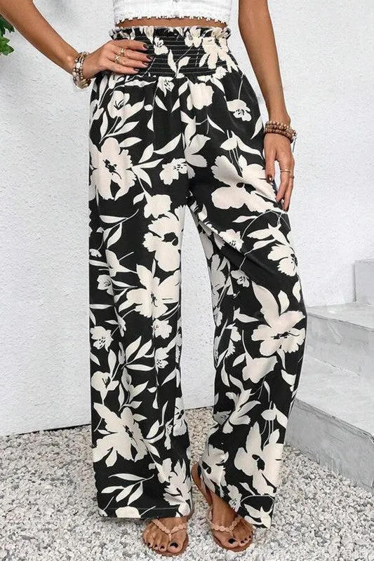Floral Smocked Waist Pants - 2