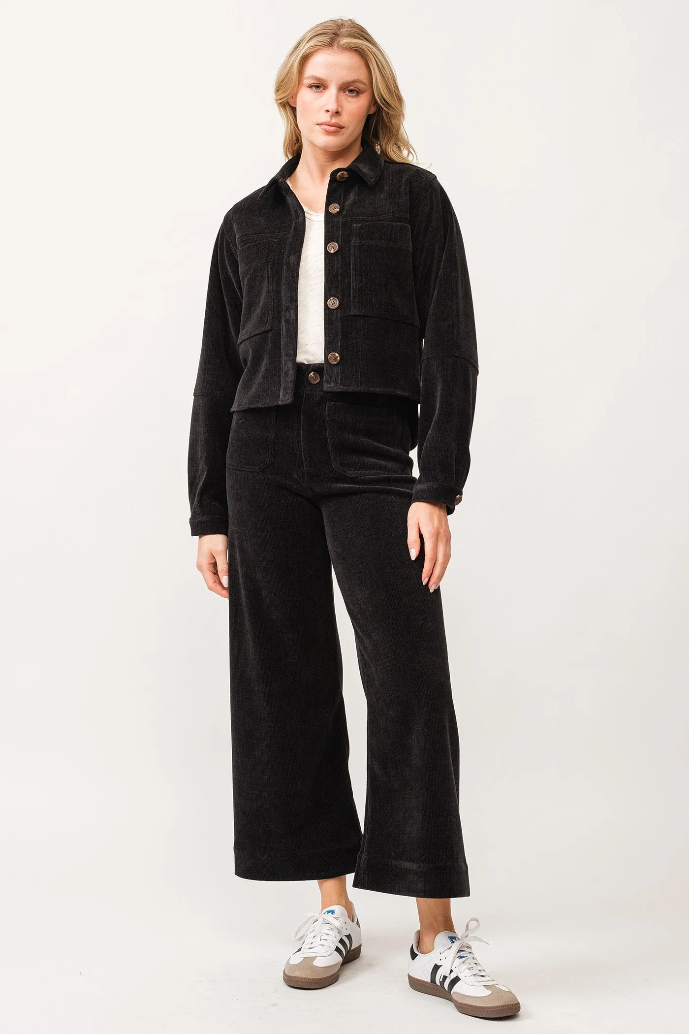 GINA CROPPED SHIRT JACKET BLACK CHENILLE