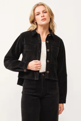 GINA CROPPED SHIRT JACKET BLACK CHENILLE