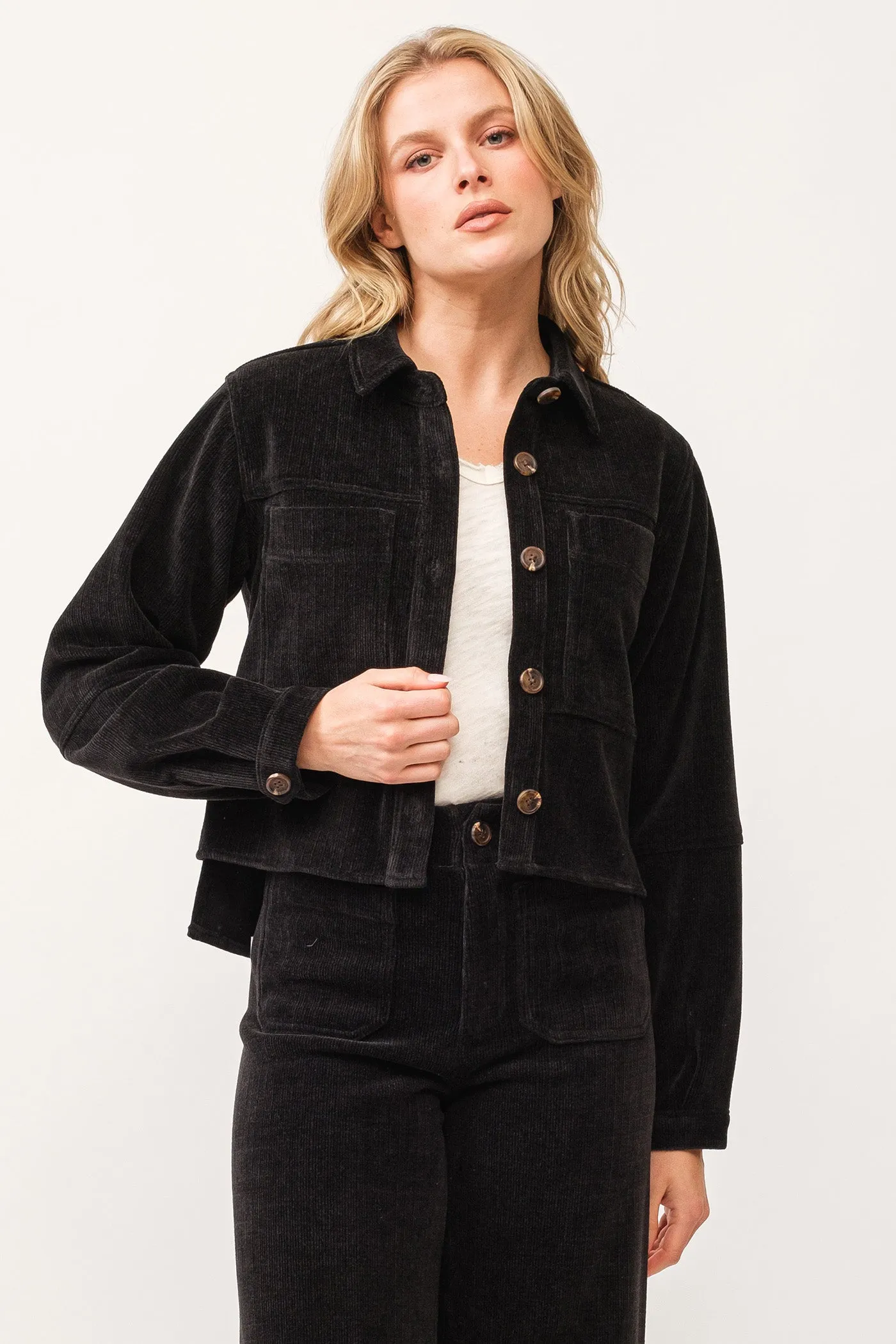GINA CROPPED SHIRT JACKET BLACK CHENILLE