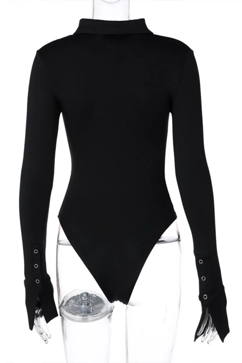 HJQ1215 V-Neck Collared Bodysuit