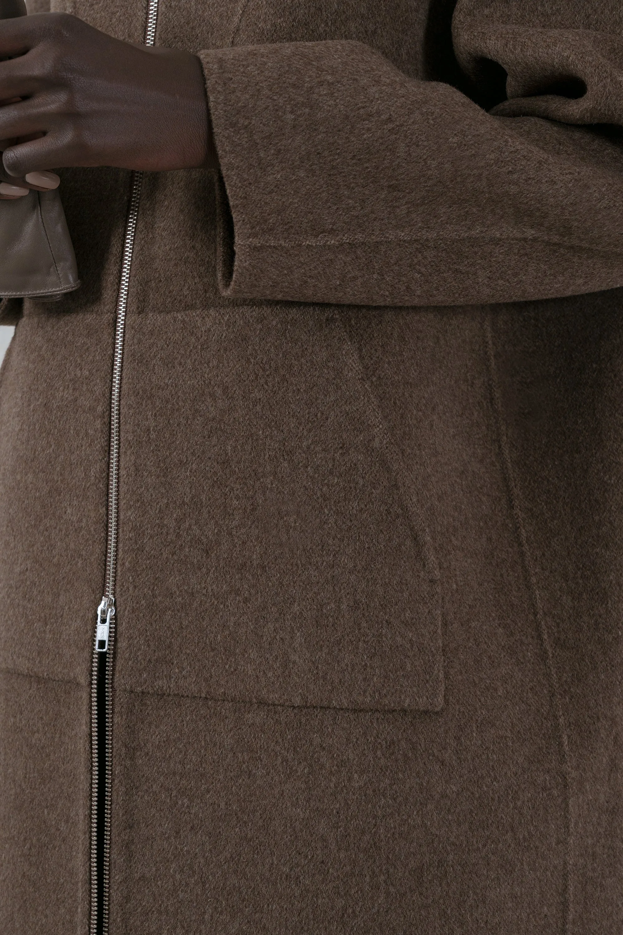 Hooded double-faced wool zip-up coat