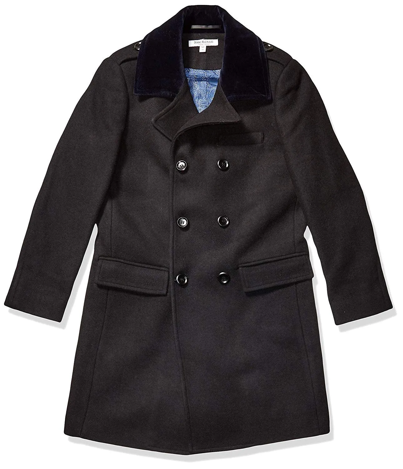 Isaac Mizrahi Boy's 2-20 Velvet Collar Quilt Lined Wool Blend Peacoat