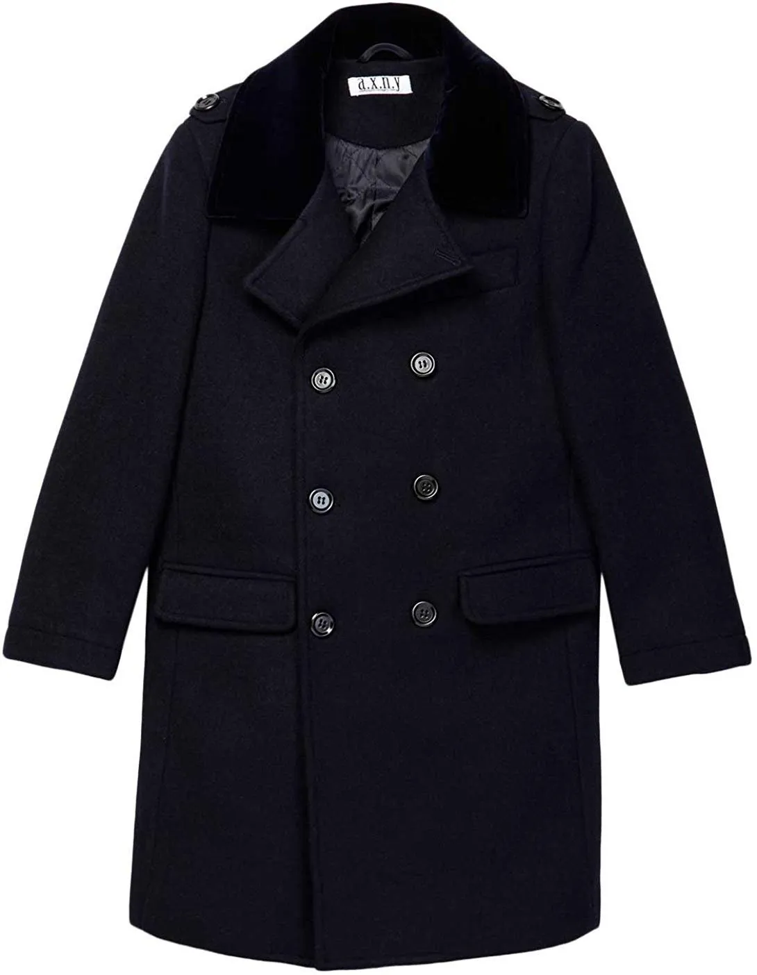 Isaac Mizrahi Boy's 2-20 Velvet Collar Quilt Lined Wool Blend Peacoat