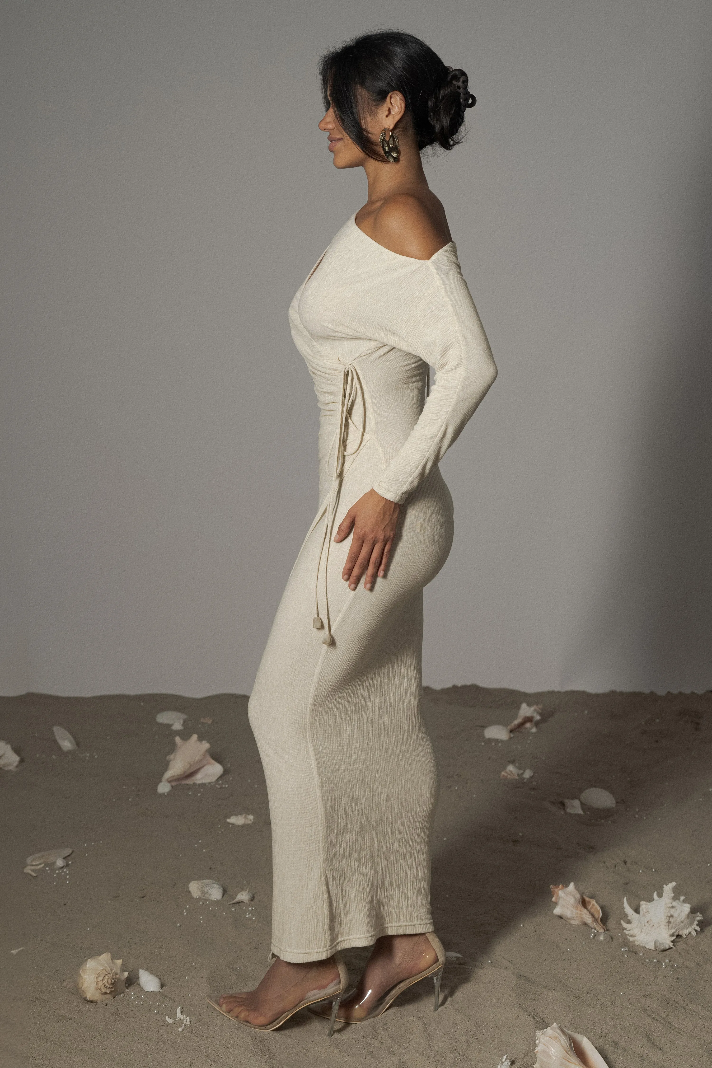 Ivory Odelia Crinkled Maxi Dress