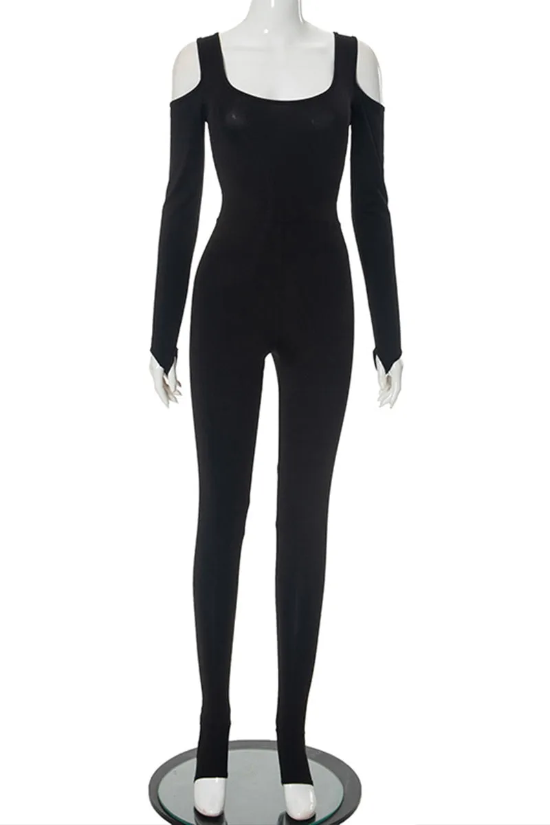 JS3286 Cold Shoulder Bodycon Jumpsuits