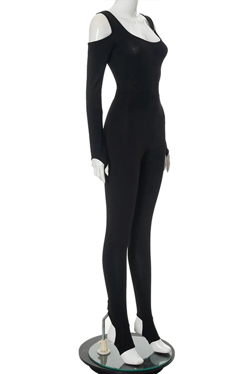 JS3286 Cold Shoulder Bodycon Jumpsuits