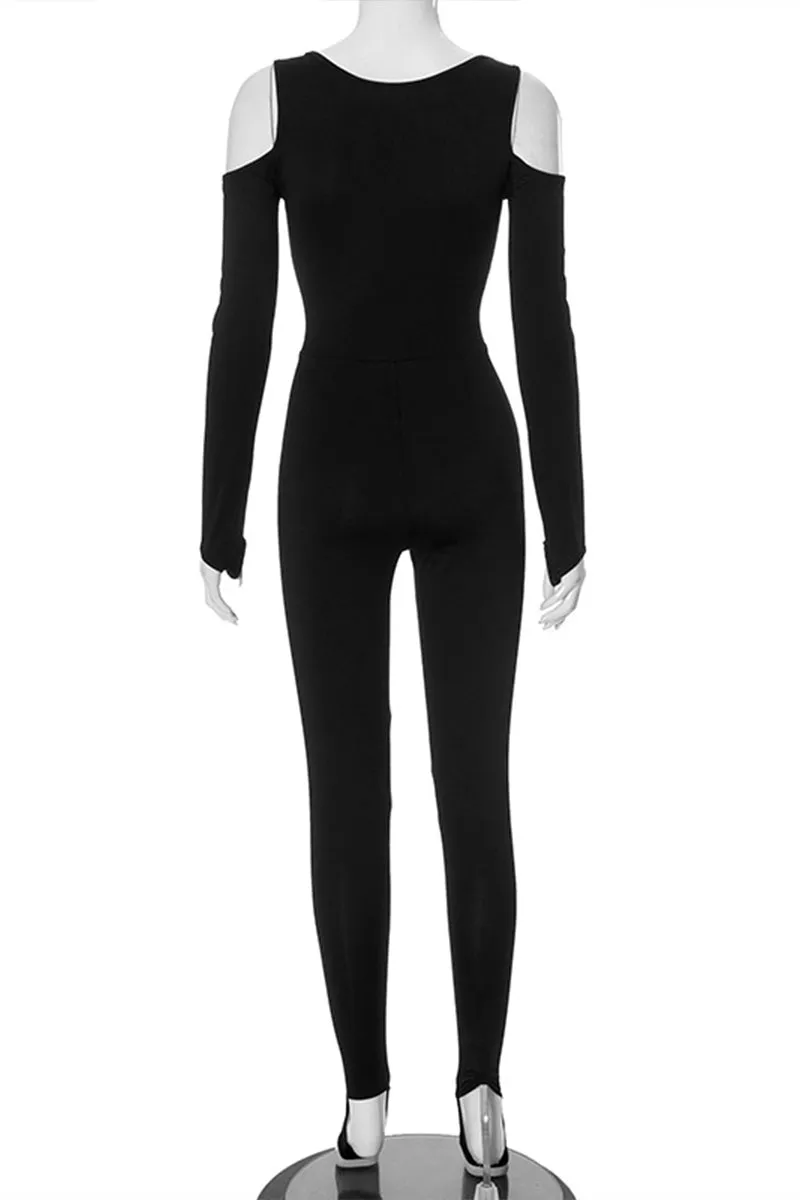 JS3286 Cold Shoulder Bodycon Jumpsuits